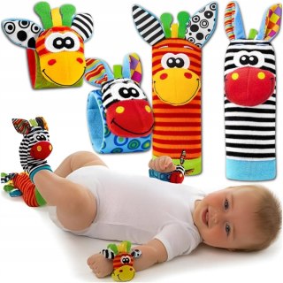 2x Skarpetki i 2x Opaski z Grzechotką Dla Niemowląt Sensoryczne Miękkie 3D