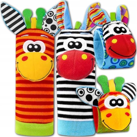 2x Skarpetki i 2x Opaski z Grzechotką Dla Niemowląt Sensoryczne Miękkie 3D