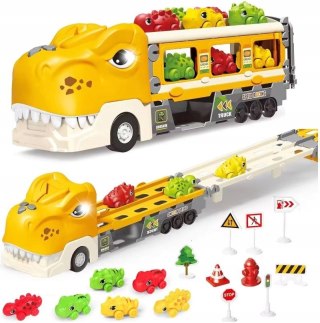 DINOZAUR Ciężarówka Auta Tor Wyścigowy Laweta Nauka Znaków Drogowych