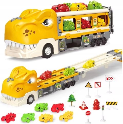 DINOZAUR Ciężarówka Auta Tor Wyścigowy Laweta Nauka Znaków Drogowych