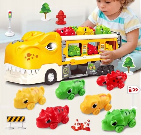 DINOZAUR Ciężarówka Auta Tor Wyścigowy Laweta Nauka Znaków Drogowych