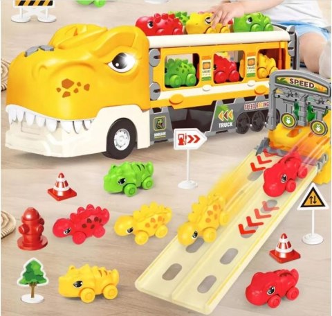 DINOZAUR Ciężarówka Auta Tor Wyścigowy Laweta Nauka Znaków Drogowych