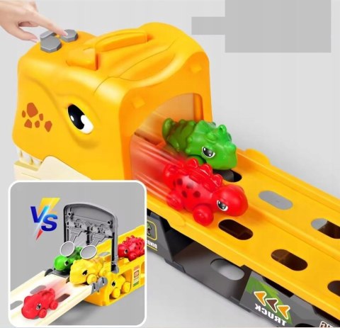 DINOZAUR Ciężarówka Auta Tor Wyścigowy Laweta Nauka Znaków Drogowych