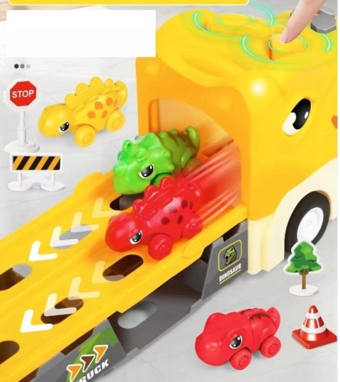 DINOZAUR Ciężarówka Auta Tor Wyścigowy Laweta Nauka Znaków Drogowych