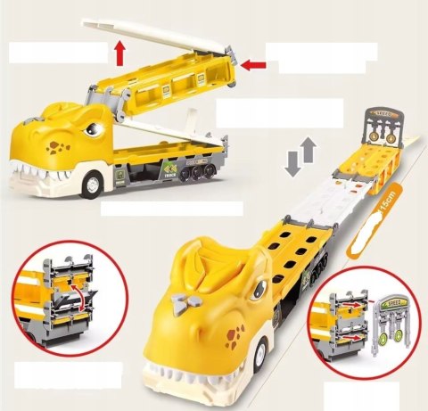 DINOZAUR Ciężarówka Auta Tor Wyścigowy Laweta Nauka Znaków Drogowych