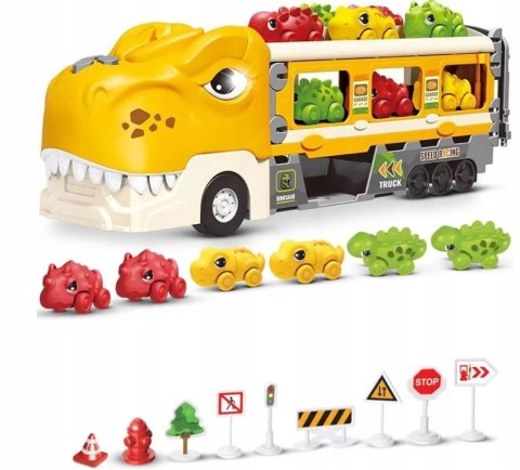 DINOZAUR Ciężarówka Auta Tor Wyścigowy Laweta Nauka Znaków Drogowych