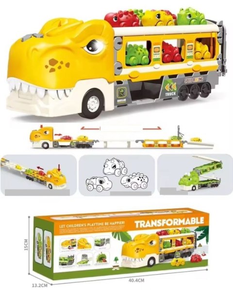 DINOZAUR Ciężarówka Auta Tor Wyścigowy Laweta Nauka Znaków Drogowych