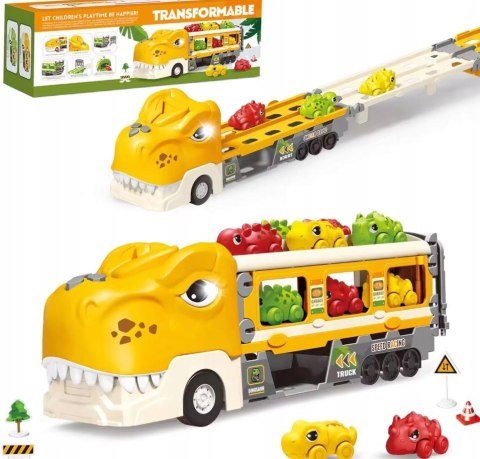 DINOZAUR Ciężarówka Auta Tor Wyścigowy Laweta Nauka Znaków Drogowych