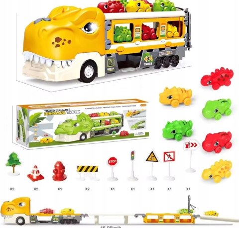 DINOZAUR Ciężarówka Auta Tor Wyścigowy Laweta Nauka Znaków Drogowych