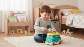 DUŻY Interaktywny Autobus Edukacyjny Montessori Młoteczek Sorter Wbijak