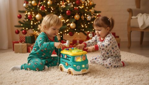 DUŻY Interaktywny Autobus Edukacyjny Montessori Młoteczek Sorter Wbijak