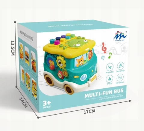 DUŻY Interaktywny Autobus Edukacyjny Montessori Młoteczek Sorter Wbijak