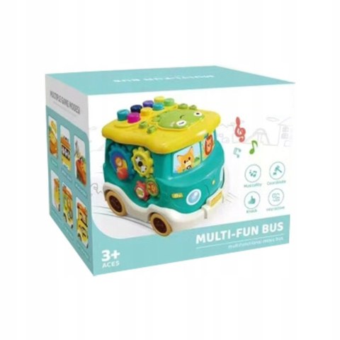 DUŻY Interaktywny Autobus Edukacyjny Montessori Młoteczek Sorter Wbijak
