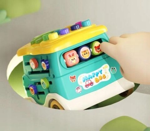 DUŻY Interaktywny Autobus Edukacyjny Montessori Młoteczek Sorter Wbijak
