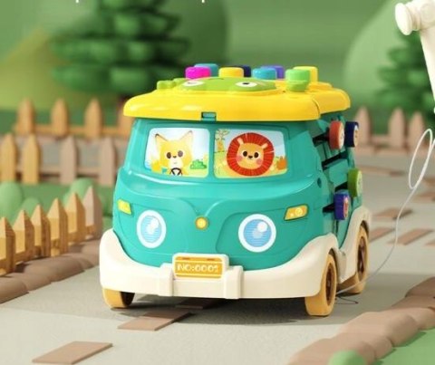 DUŻY Interaktywny Autobus Edukacyjny Montessori Młoteczek Sorter Wbijak