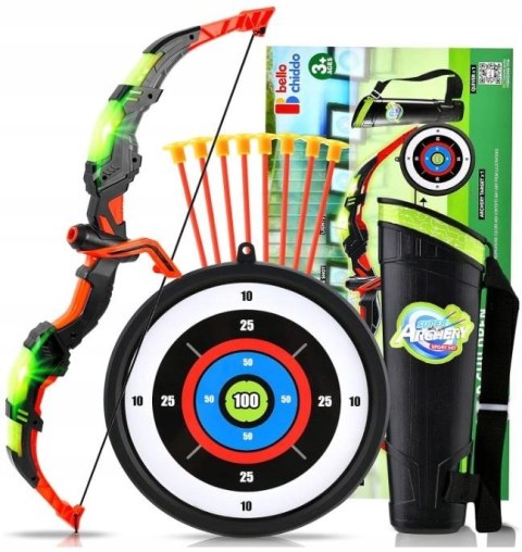 DUŻY ŁUK ŚWIECĄCY LED ZESTAW STRZELECKI STRZAŁY TARCZA KOŁCZAN BEZPIECZNY