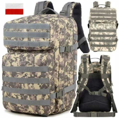 DUŻY PLECAK Wojskowy 45L Podróżny TAKTYCZNY TURYSTYCZNY Z Flagą