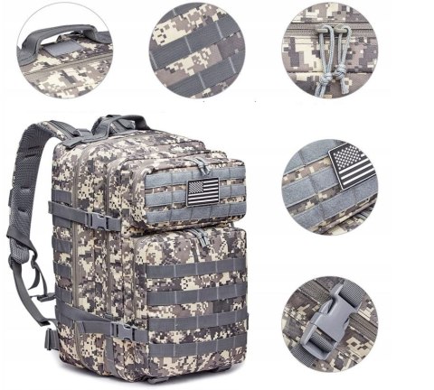 DUŻY PLECAK Wojskowy 45L Podróżny TAKTYCZNY TURYSTYCZNY Z Flagą