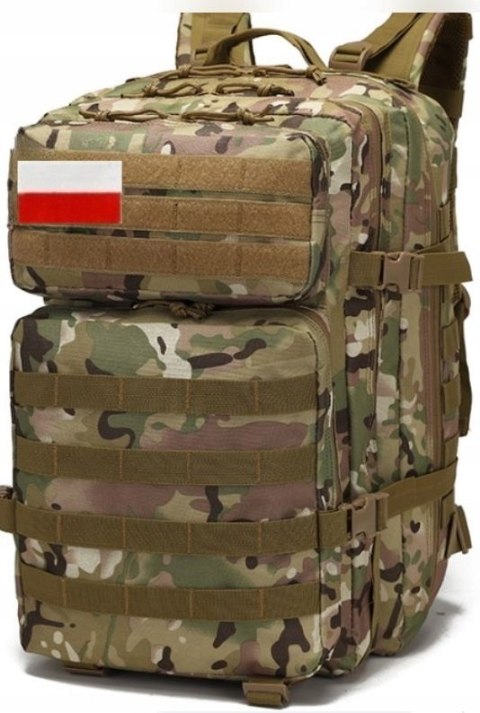 DUŻY PLECAK Wojskowy 45L Podróżny TAKTYCZNY TURYSTYCZNY Z Flagą