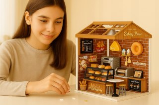 Domek dla Lalek PIEKARNIA Model 3D DIY do Złożenia 118 el. z LAMPKAMI