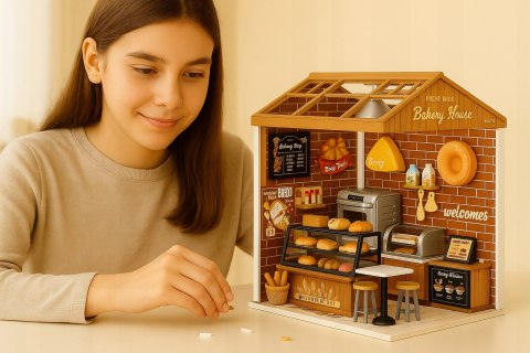 Domek dla Lalek PIEKARNIA Model 3D DIY do Złożenia 118 el. z LAMPKAMI