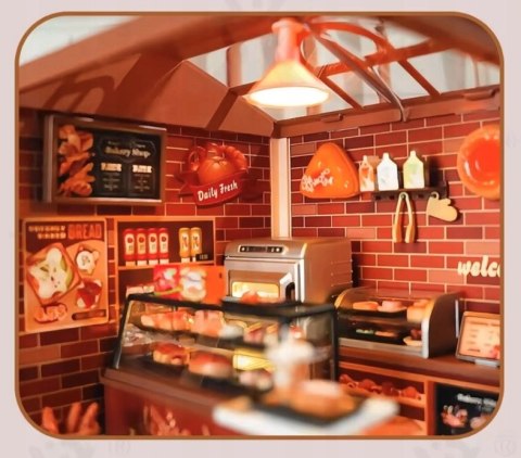 Domek dla Lalek PIEKARNIA Model 3D DIY do Złożenia 118 el. z LAMPKAMI