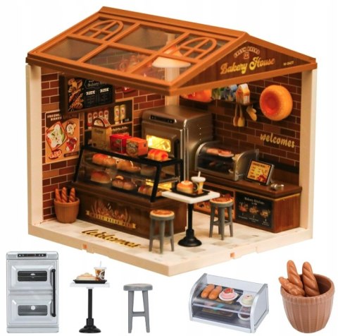 Domek dla Lalek PIEKARNIA Model 3D DIY do Złożenia 118 el. z LAMPKAMI