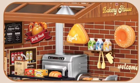 Domek dla Lalek PIEKARNIA Model 3D DIY do Złożenia 118 el. z LAMPKAMI