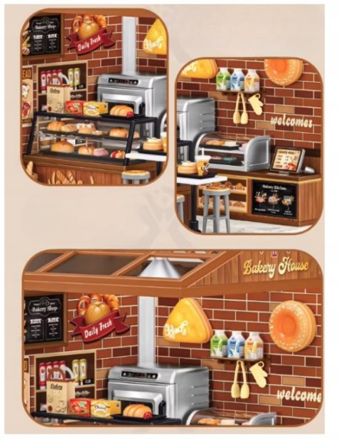 Domek dla Lalek PIEKARNIA Model 3D DIY do Złożenia 118 el. z LAMPKAMI