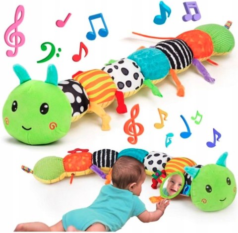 Gąsienica Pluszowa Sensoryczna dla Niemowląt Muzyka Antystresowa Lusterko