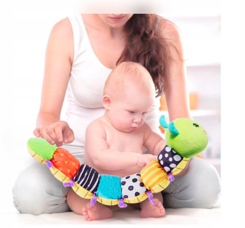 Gąsienica Pluszowa Sensoryczna dla Niemowląt Muzyka Antystresowa Lusterko