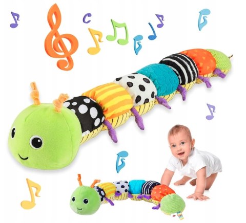 Gąsienica Pluszowa Sensoryczna dla Niemowląt Muzyka Antystresowa Lusterko