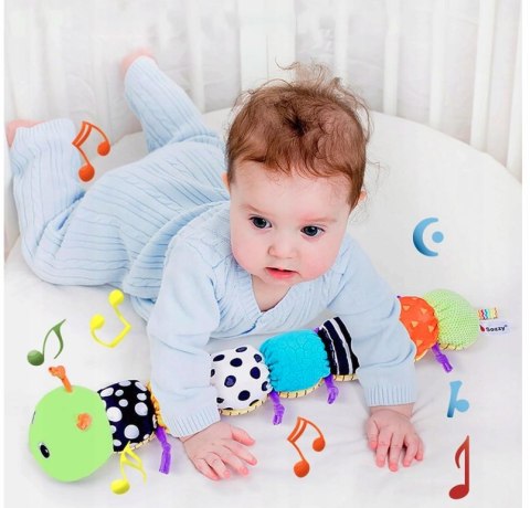 Gąsienica Pluszowa Sensoryczna dla Niemowląt Muzyka Antystresowa Lusterko