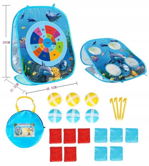 Gra Zręcznościowa Rzucanie Do Celu Woreczkami 3w1 PIŁECZKI Niebieska