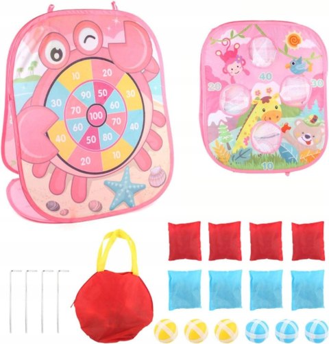 Gra Zręcznościowa Rzucanie Do Celu Woreczkami 3w1 PIŁECZKI Różowa