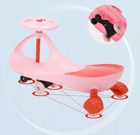 JEŹDZIK Grawitacyjny Dziecięcy Pojazd Bez Pedałów LED Kółkami AUTO Różowy