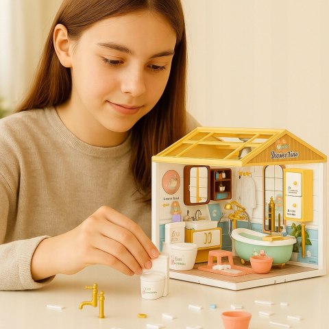 MINIATUROWY Domek dla Lalek 3D Łazienka Światełka DIY do Złożenia 105 el.