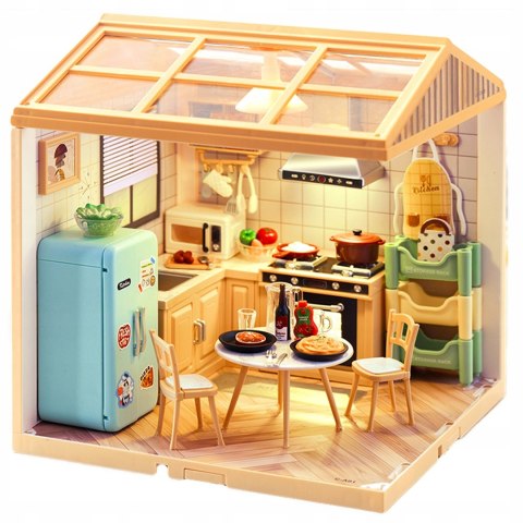 MINIATUROWY Domek dla Lalek KUCHNIA Model 3D DIY do Złożenia 125 el. Lampki