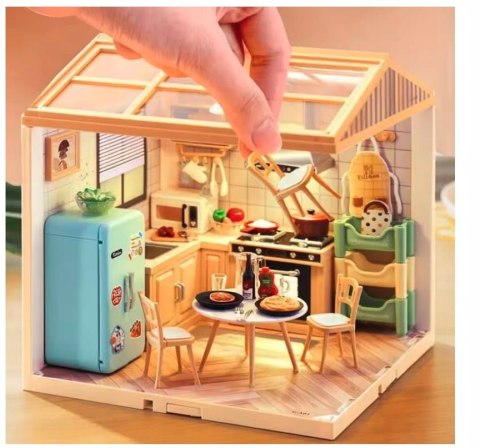 MINIATUROWY Domek dla Lalek KUCHNIA Model 3D DIY do Złożenia 125 el. Lampki