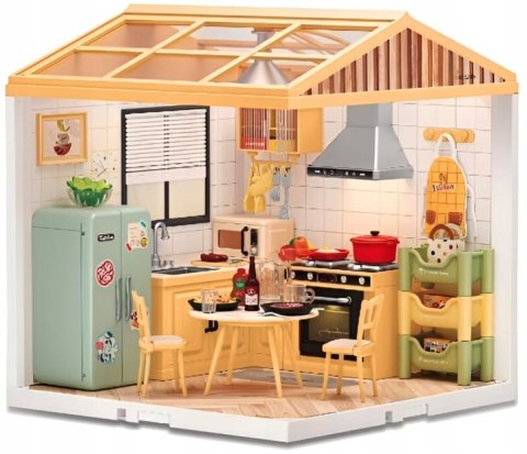 MINIATUROWY Domek dla Lalek KUCHNIA Model 3D DIY do Złożenia 125 el. Lampki