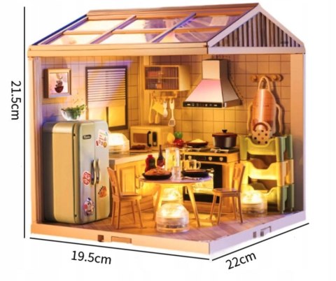 MINIATUROWY Domek dla Lalek KUCHNIA Model 3D DIY do Złożenia 125 el. Lampki