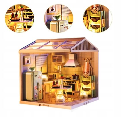 MINIATUROWY Domek dla Lalek KUCHNIA Model 3D DIY do Złożenia 125 el. Lampki