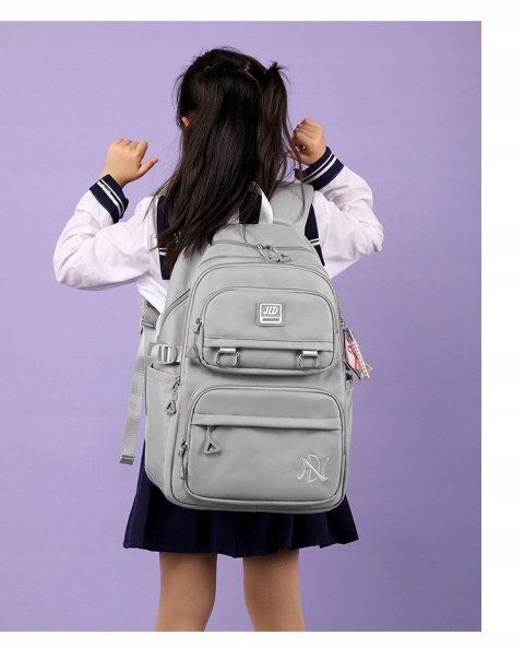 PLECAK Szkolny Młodzieżowy Szary Wodoodporny Wielokomorowy 30L Modny Duży