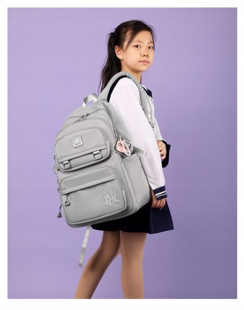 PLECAK Szkolny Młodzieżowy Szary Wodoodporny Wielokomorowy 30L Modny Duży