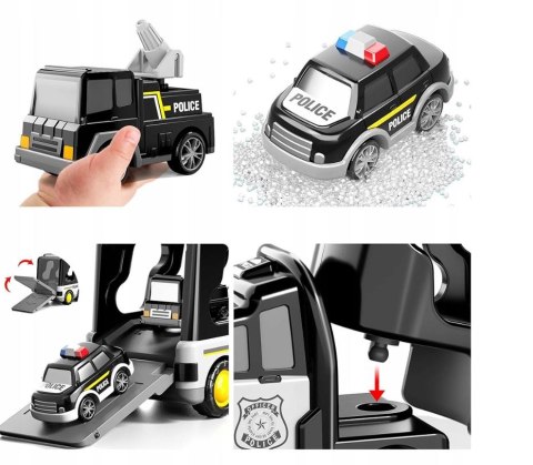 SAMOCHÓD Policyjny Zestaw POJAZDÓW NA Napęd Laweta LED Muzyka 7w1