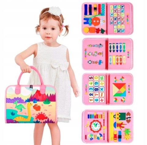 TABLICA Manipulacyjna Sensoryczna MONTESSORI Zegar Walizka Materiałowa 8w1