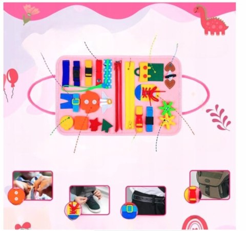 TABLICA Manipulacyjna Sensoryczna MONTESSORI Zegar Walizka Materiałowa 8w1