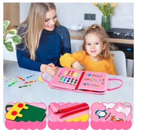 TABLICA Manipulacyjna Sensoryczna MONTESSORI Zegar Walizka Materiałowa 8w1