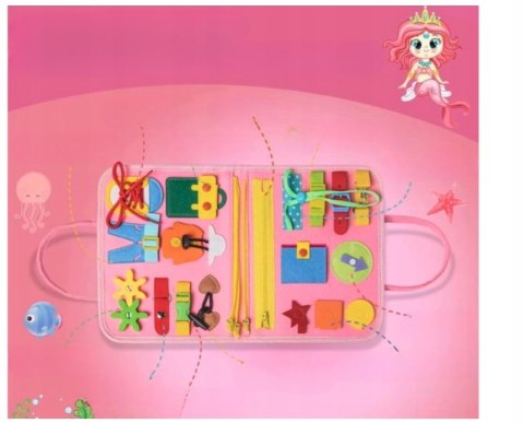 TABLICA Manipulacyjna Sensoryczna MONTESSORI Zegar Walizka Materiałowa 8w1