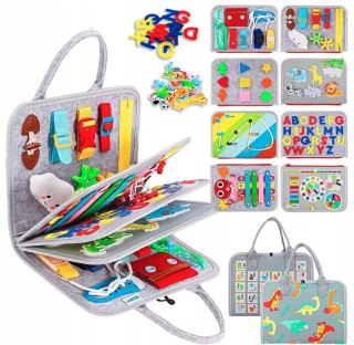 TABLICA Manipulacyjna Sensoryczna MONTESSORI Zegar Walizka Materiałowa 8w1